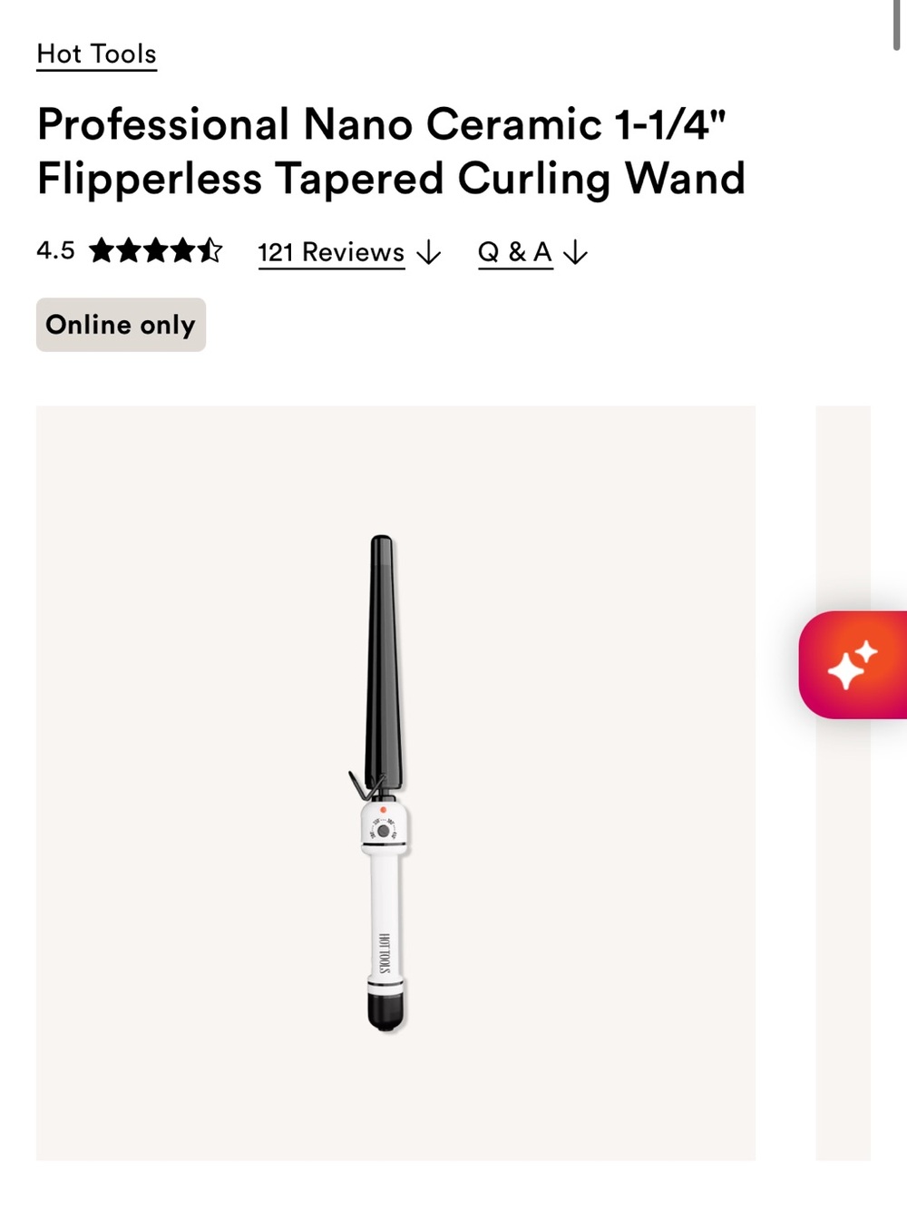 Hot Tools Professional Nano Ceramic 1-1/4" Flipperless Tapered Curling Wand